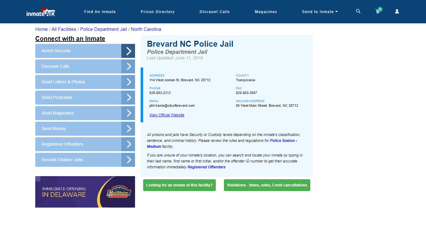 Brevard NC Police Jail & Inmate Search - Brevard, NC